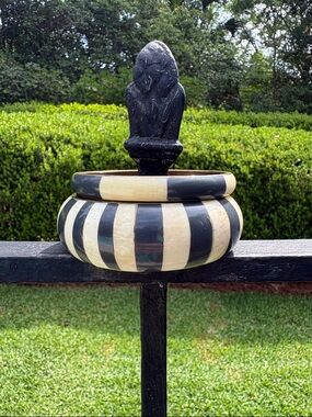 VINTAGE WOOD STRIPE BANGLE BRACELET RETRO KITSCH